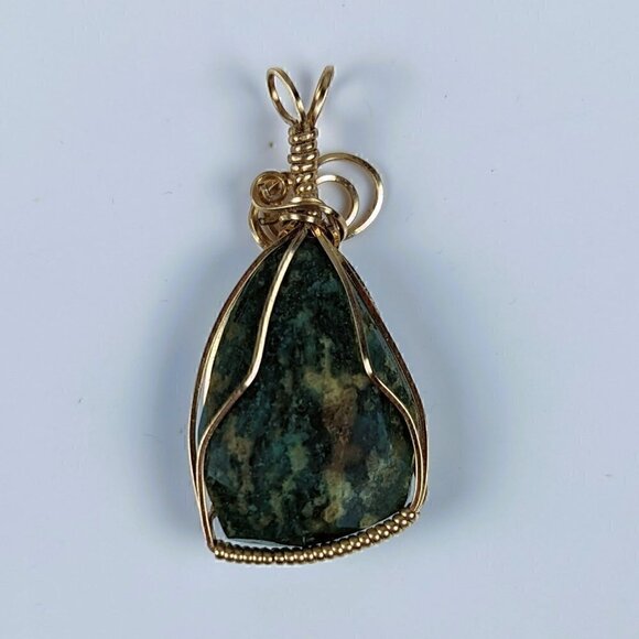 Gold Wire Wrapped Amazonite Pendant - Picture 6 of 10